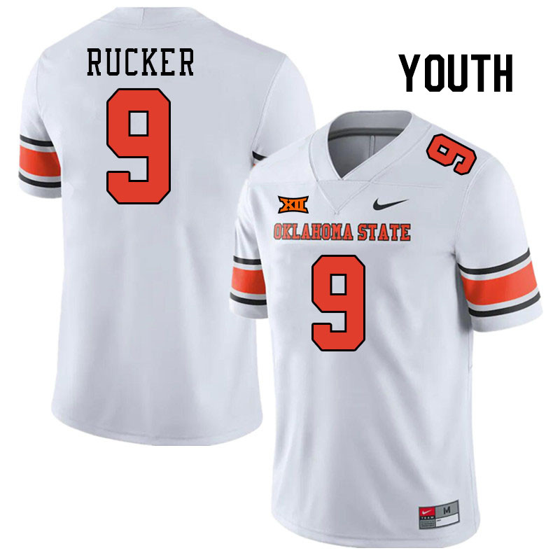 Youth #9 Trey Rucker Oklahoma State Cowboys College Football Jerseys Stitched-White - Click Image to Close
